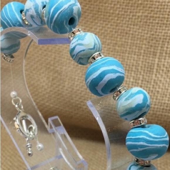 One-of-a-Kind Handmade Sky Blue Marbled Polymer Clay Bracelet - Picture 15 of 16